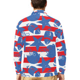 American football ball star stripes pattern Men's Long Sleeve Polo Shirt