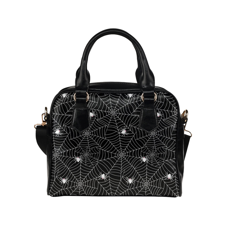Spider web design pattern Black background white c Shoulder Handbag