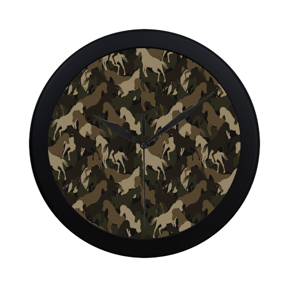 Horse Camouflage Pattern Elegant Black Wall Clock