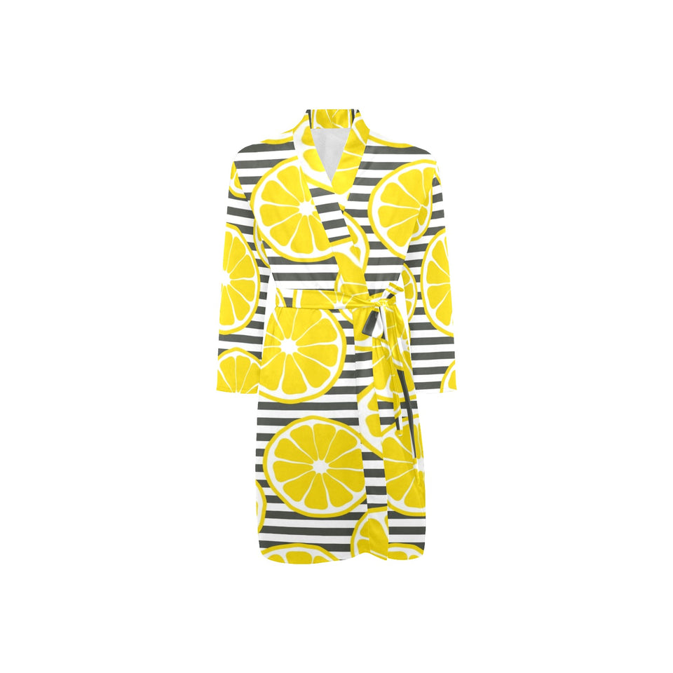 slice of lemon design pattern Men's Long Sleeve Belted Night Robe