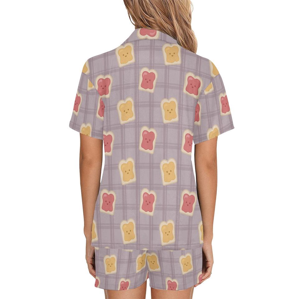 Bread Toast Pattern Print Design 05 Women's V-Neck Short Pajama Set