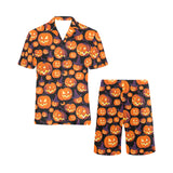Halloween Pumpkin pattern Men's V-Neck Short Pajama Set