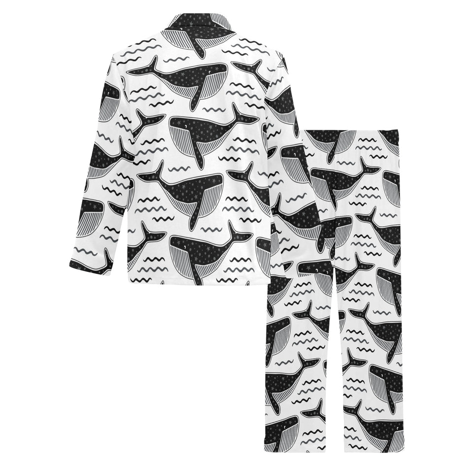 Black whale pattern Men's Long Pajama Set