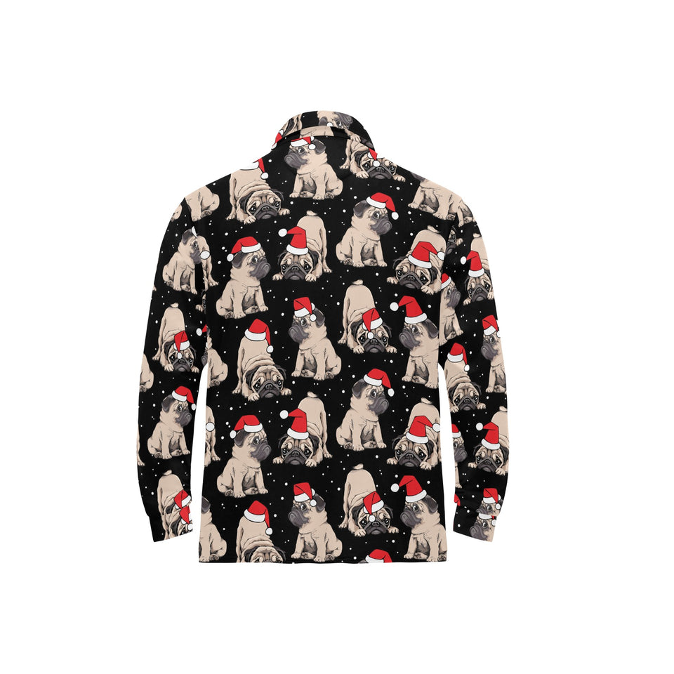 Christmas Pugs Santa_s red cap pattern Men's Long Sleeve Polo Shirt