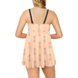 Engine Piston Cream Background Pattern Design 04 Chest Sexy Pleated Two Piece Swim Dress