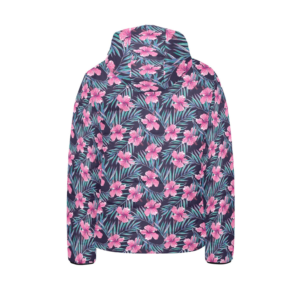 Hibiscus Pattern Print Design 05 Kids' Boys' Girls' Padded Hooded Jacket