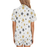 hand drawn gold black star pattern Women's V-Neck Short Pajama Set