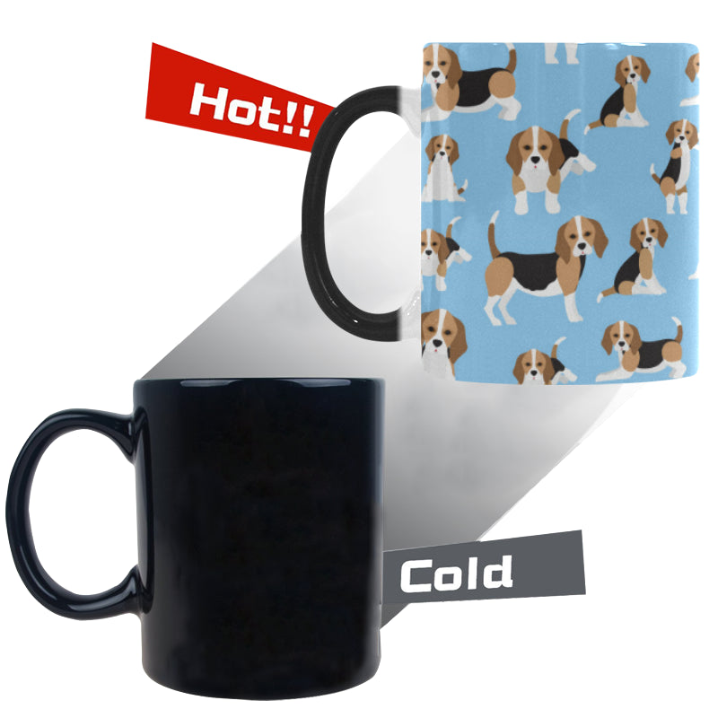 Beagle dog blue background pattern Morphing Mug Heat Changing Mug
