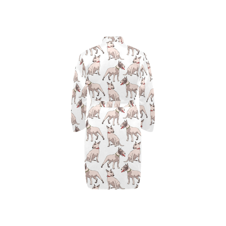 Bull Terrier Pattern Print Design 04 Men's Long Sleeve Belted Night Robe