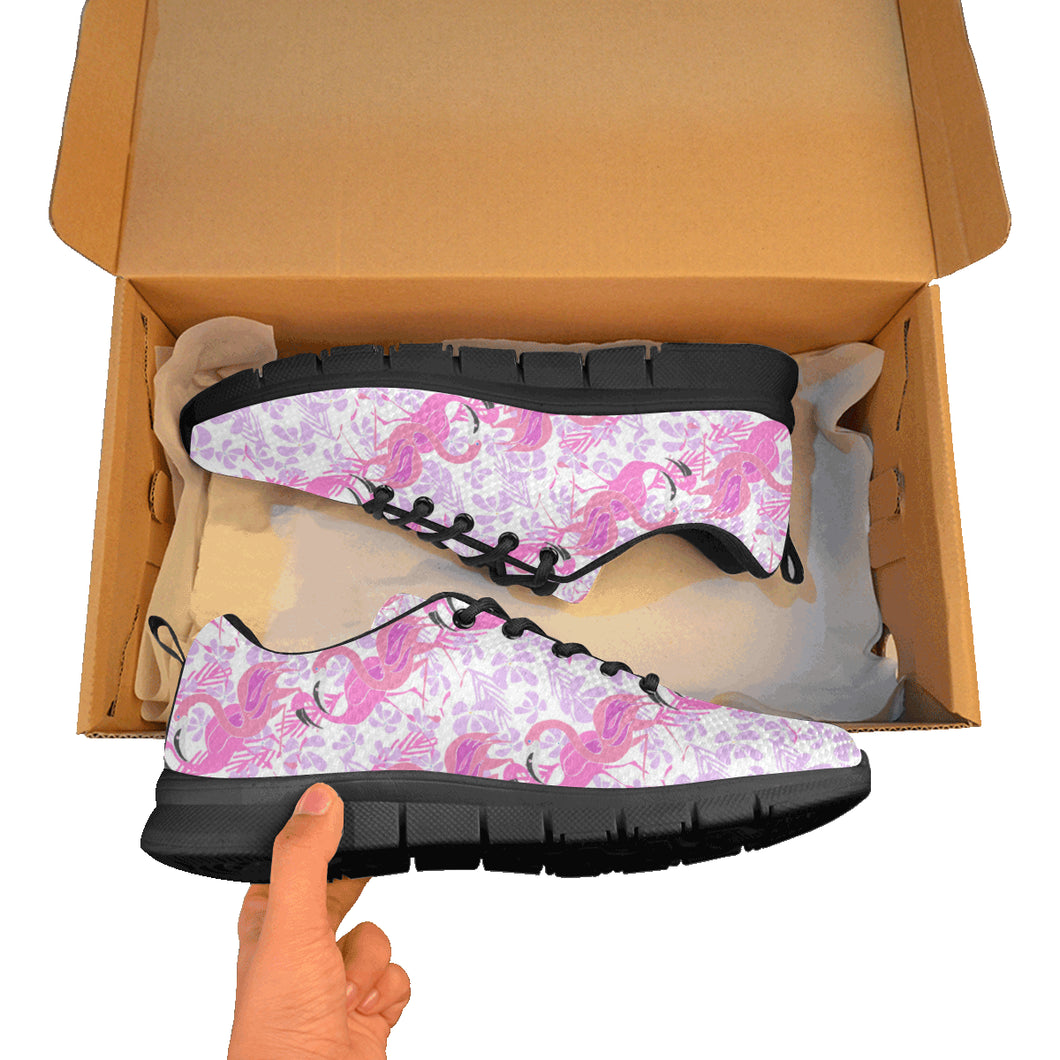 Pink flamingo flower pattern Women's Sneaker Shoes
