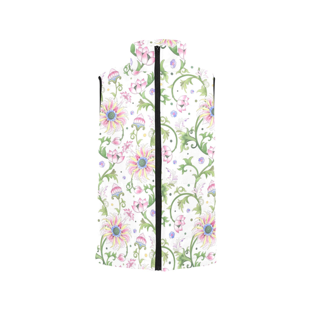 Beautiful pink lotus waterlily leaves pattern Men's Padded Vest