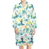 Cute parrot toucan flamingo cactus exotic leaves p Men's Long Sleeve Belted Night Robe