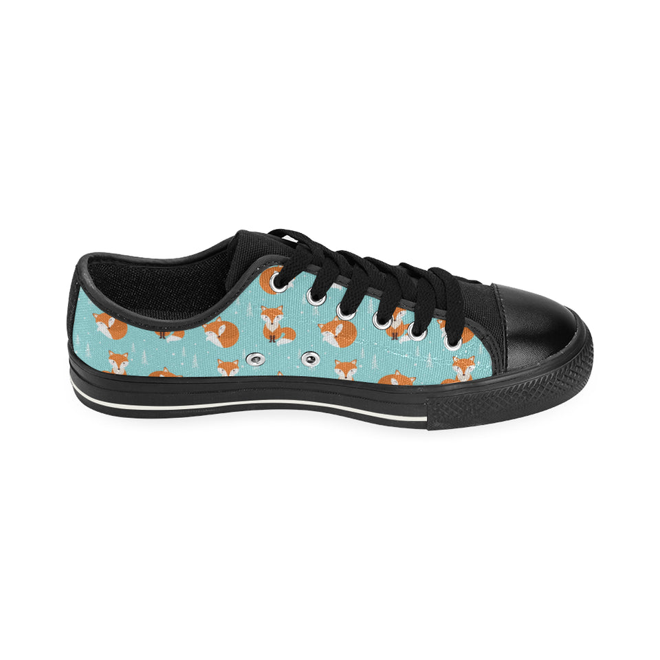 Fox pattern blue b ackground Men's Low Top Canvas Shoes Black