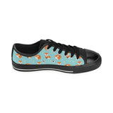Fox pattern blue b ackground Men's Low Top Canvas Shoes Black