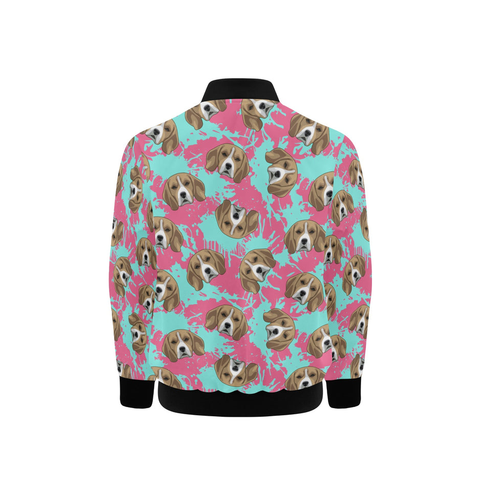 Beagle muzzles turquoise paint splashes pink patte Kids' Boys' Girls' Bomber Jacket