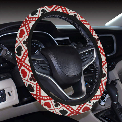 Casino Cards Suits Pattern Print Design 03 Car Steering Wheel Cover