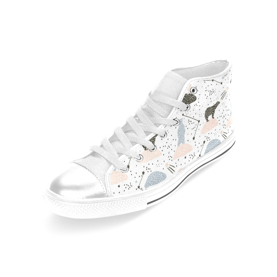Polar bears star poka dot pattern Women's High Top Canvas Shoes White