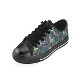 Raccoon tropical leaves pattern Men's Low Top Canvas Shoes Black