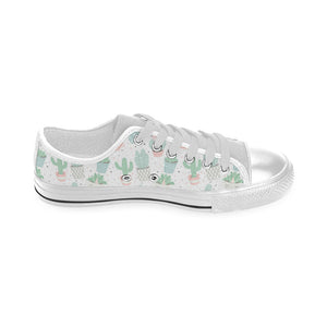 Pastel color cactus pattern Men's Low Top Shoes White