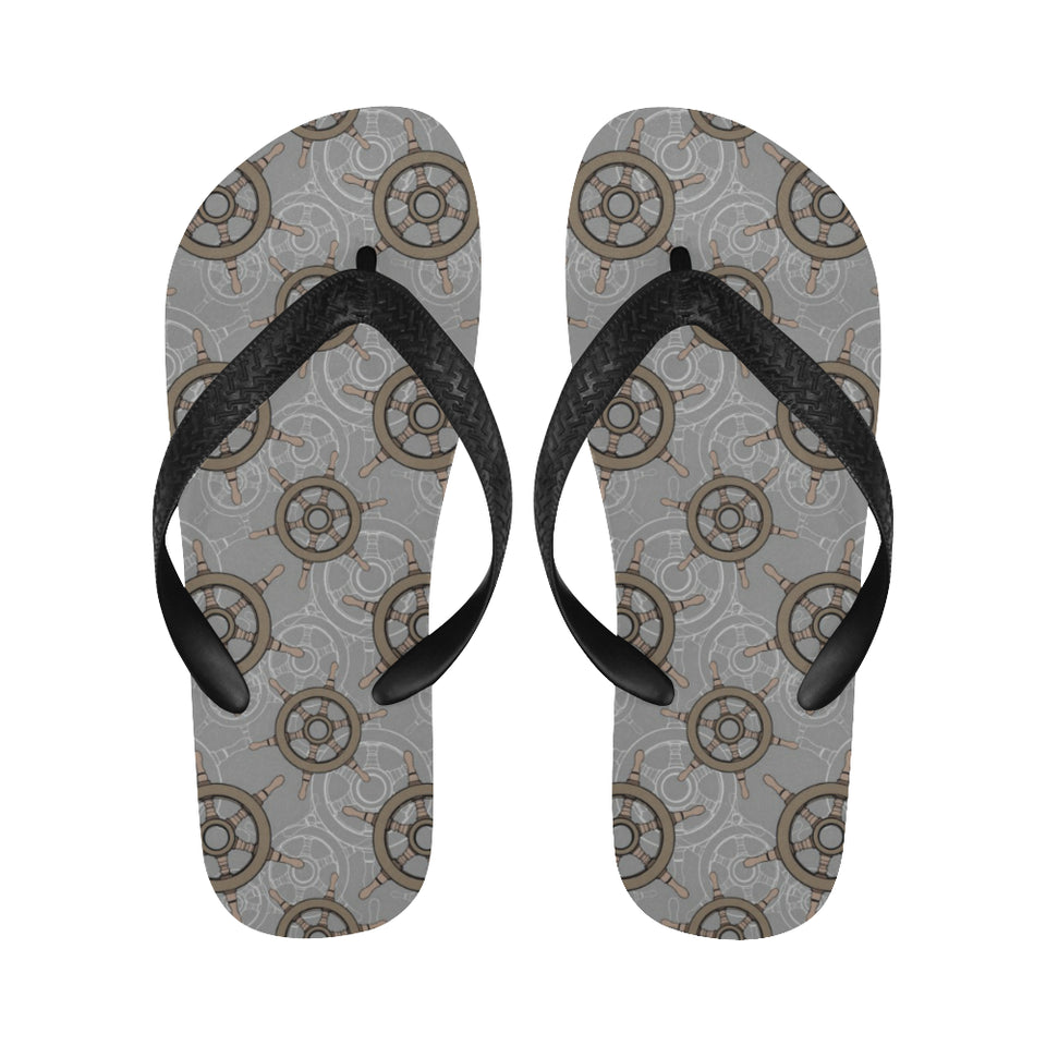 nautical wood steering wheel pattern Unisex Flip Flops