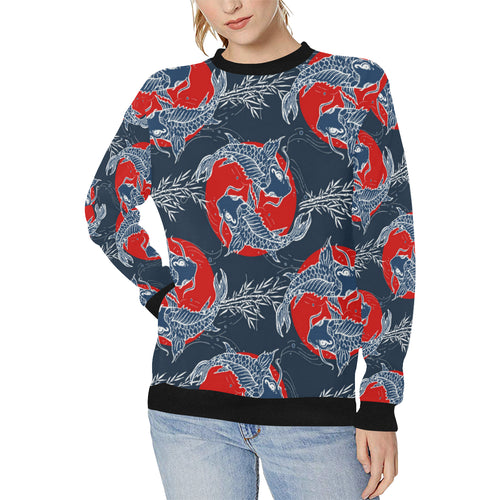 Koi Fish Carp Fishs hand drawn japanese art Women's Crew Neck Sweatshirt