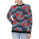 Koi Fish Carp Fishs hand drawn japanese art Women's Crew Neck Sweatshirt