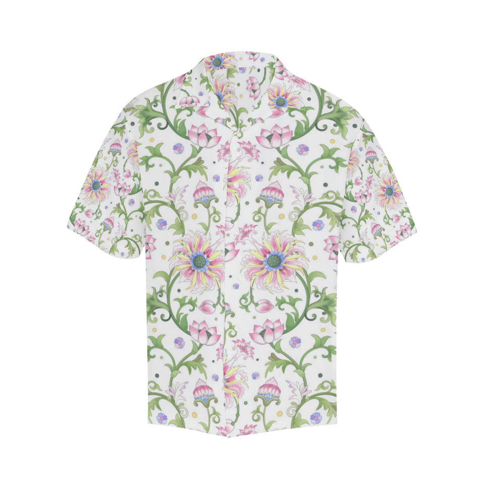 Beautiful pink lotus waterlily leaves pattern Men's All Over Print Hawaiian Shirt