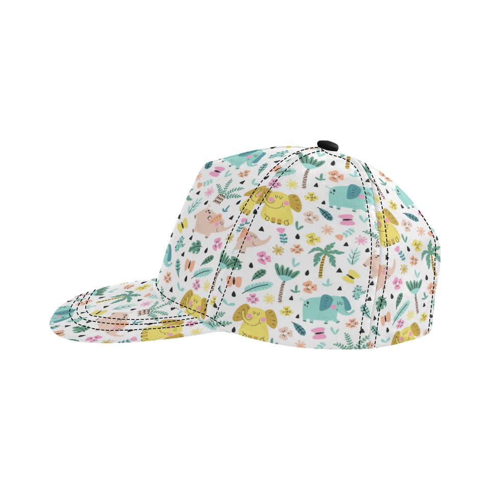 Cute elephants palm tree flower butterfly pattern All Over Print Snapback Cap