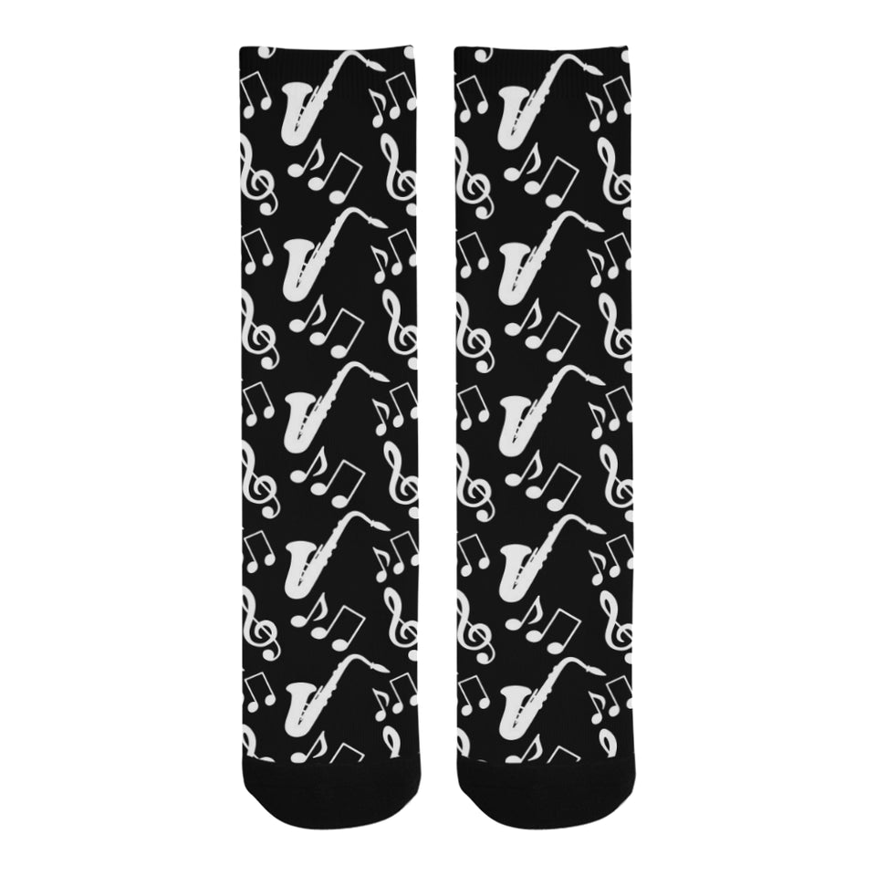 Saxophone music notes treble clef black white them Crew Socks