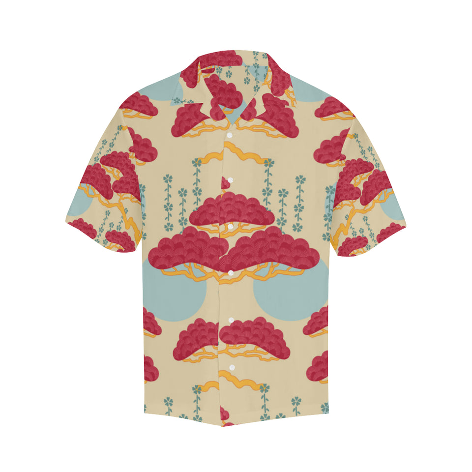 Red Bonsai gray sun japanese pattern Men's All Over Print Hawaiian Shirt