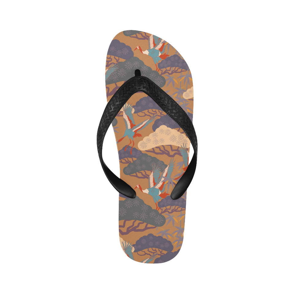 Bonsai bamboo stork japanese pattern brown theme Unisex Flip Flops