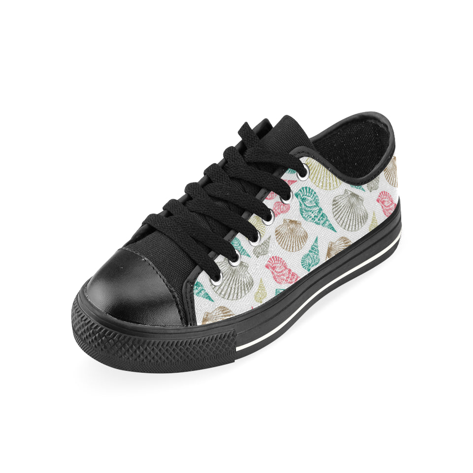 Colorful shell pattern Men's Low Top Canvas Shoes Black