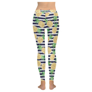 Pineapples pattern striped background Women's Legging Fulfilled In US