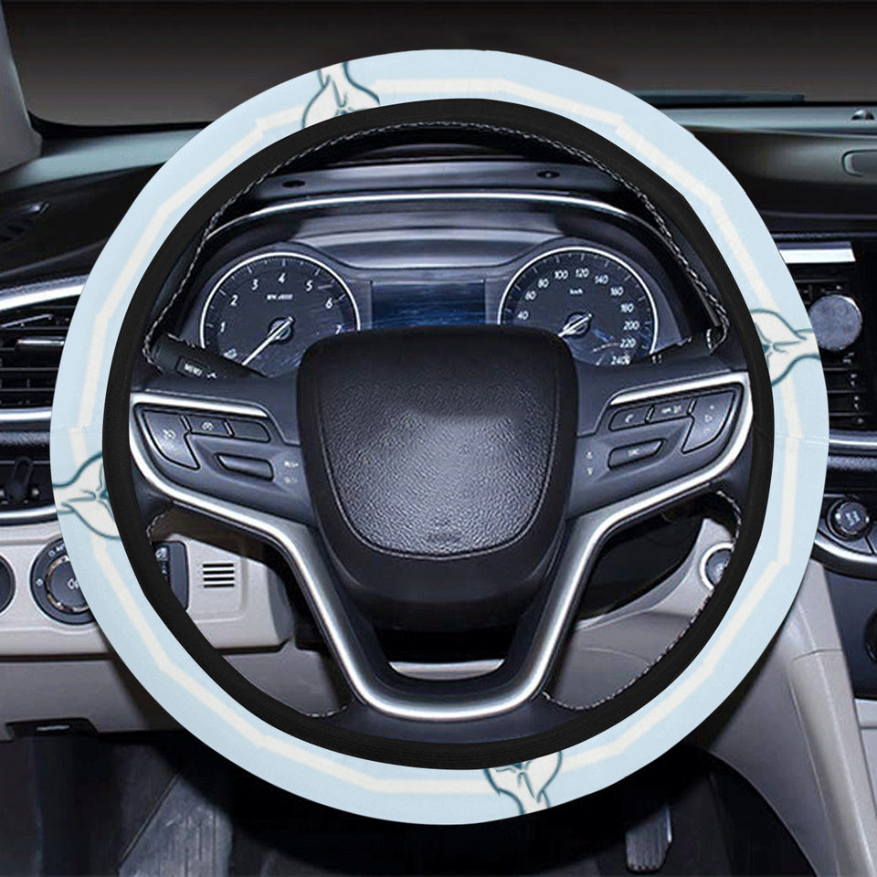 Dolphin blue striped background Car Steering Wheel Cover