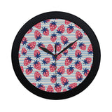 Strawberry pattern blue lines background Elegant Black Wall Clock