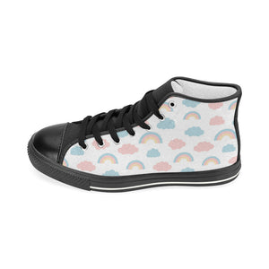 Cute rainbow clound pattern Women's High Top Canvas Shoes Black