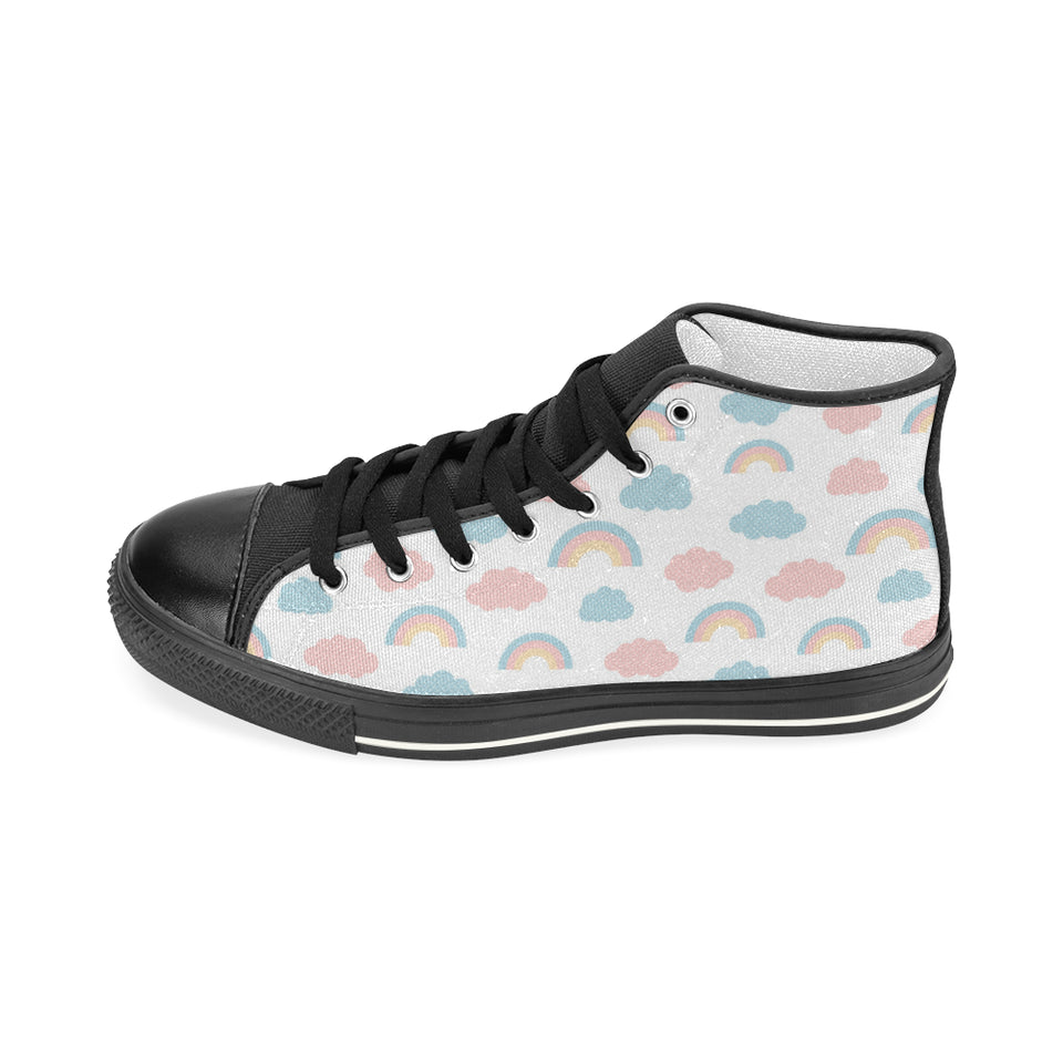 Cute rainbow clound pattern Women's High Top Canvas Shoes Black