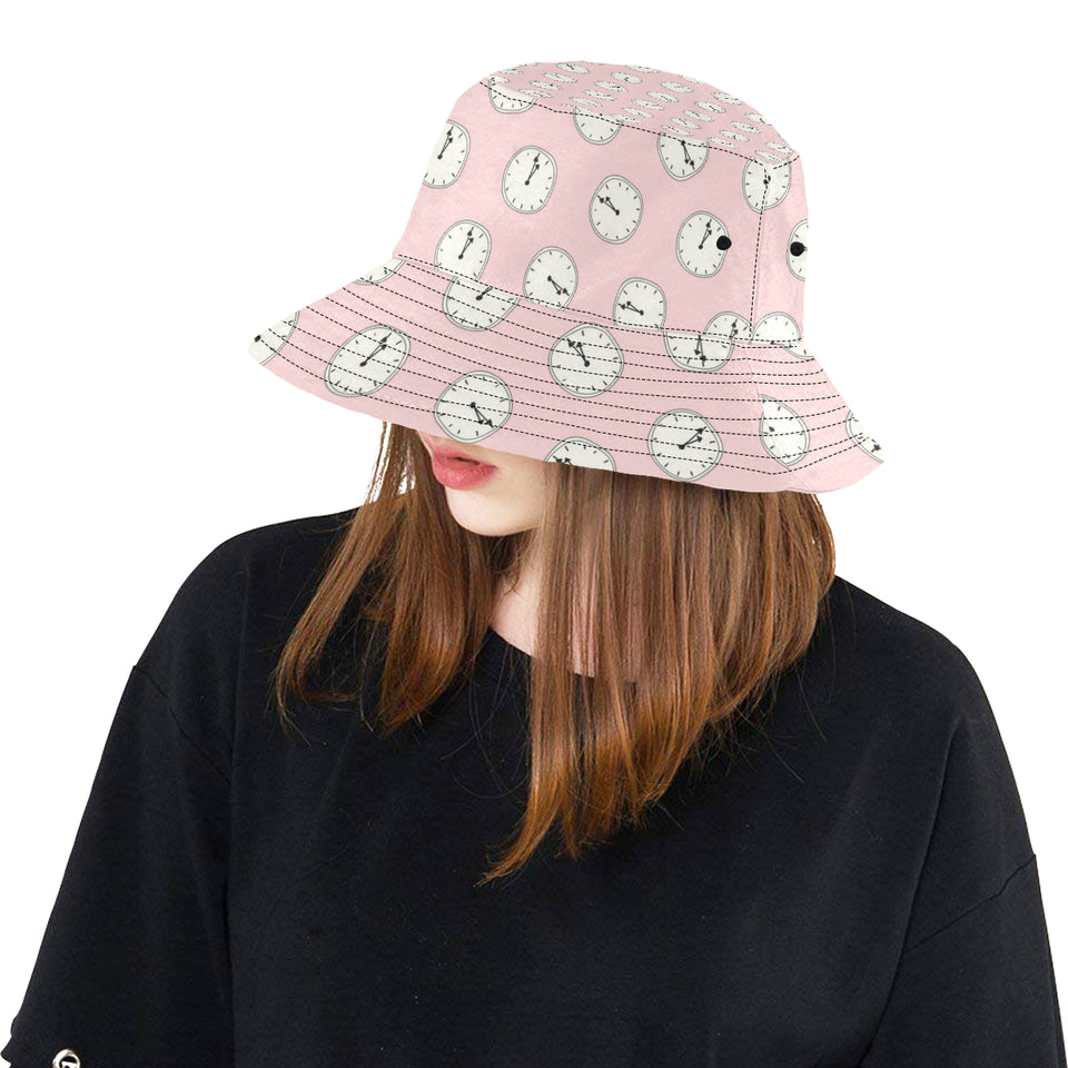 Clock pattern pink blackground Unisex Bucket Hat