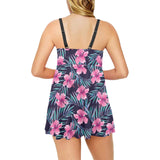 Hibiscus Pattern Print Design 05 Chest Sexy Pleated Two Piece Swim Dress