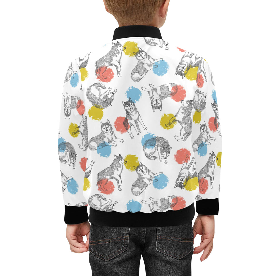 Siberian husky and colorful circle pattern Kids' Boys' Girls' Bomber Jacket