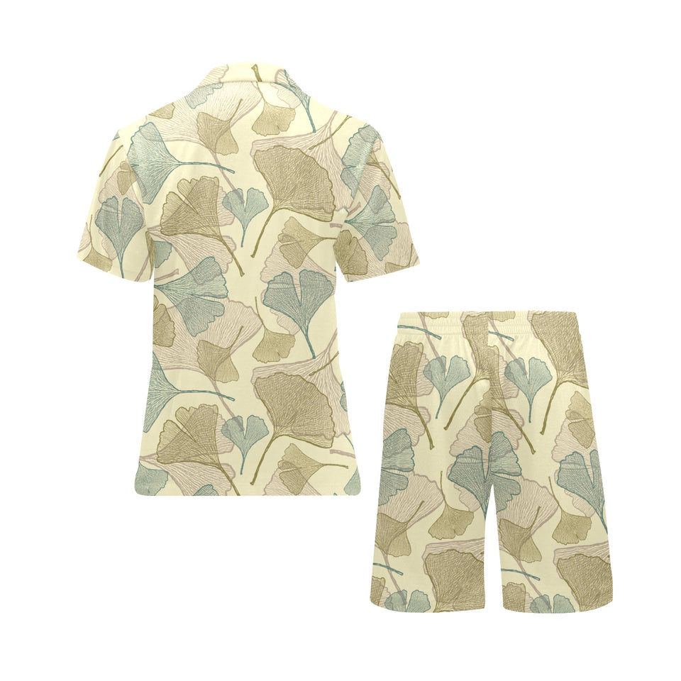 Ginkgo leaves design pattern Men's V-Neck Short Pajama Set