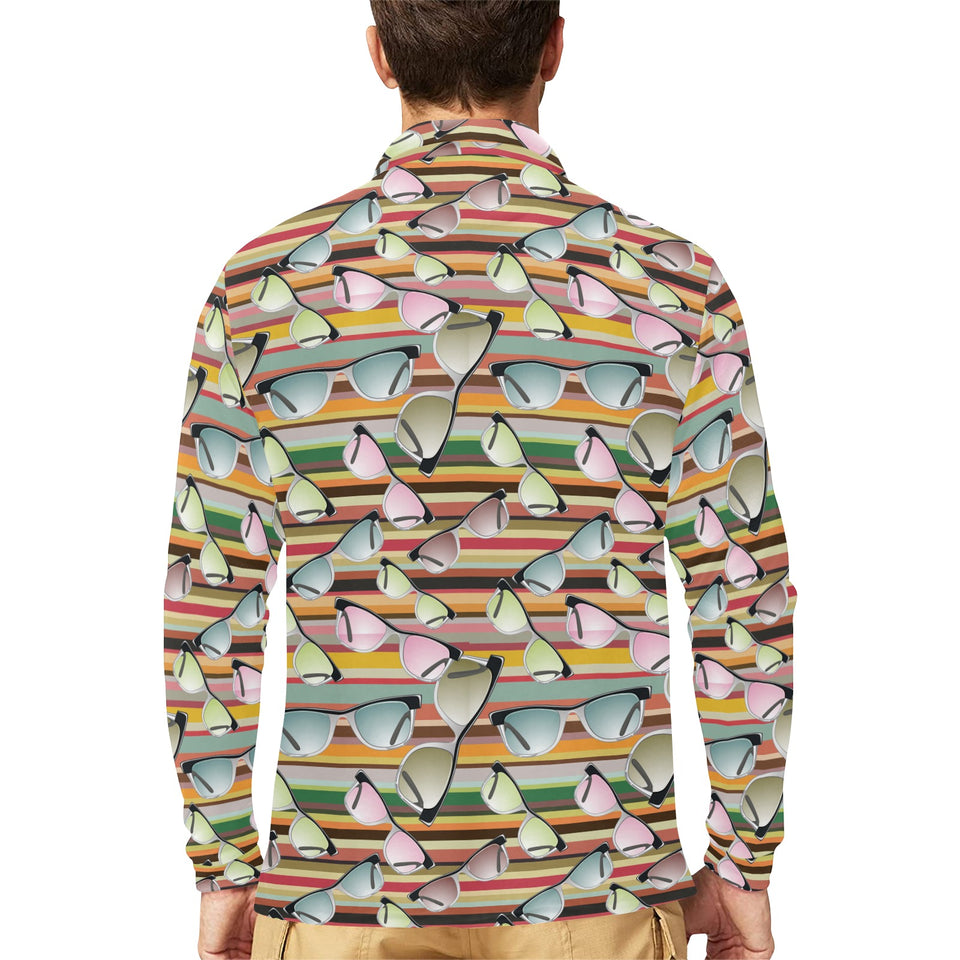Sun Glasses Pattern Print Design 02 Men's Long Sleeve Polo Shirt