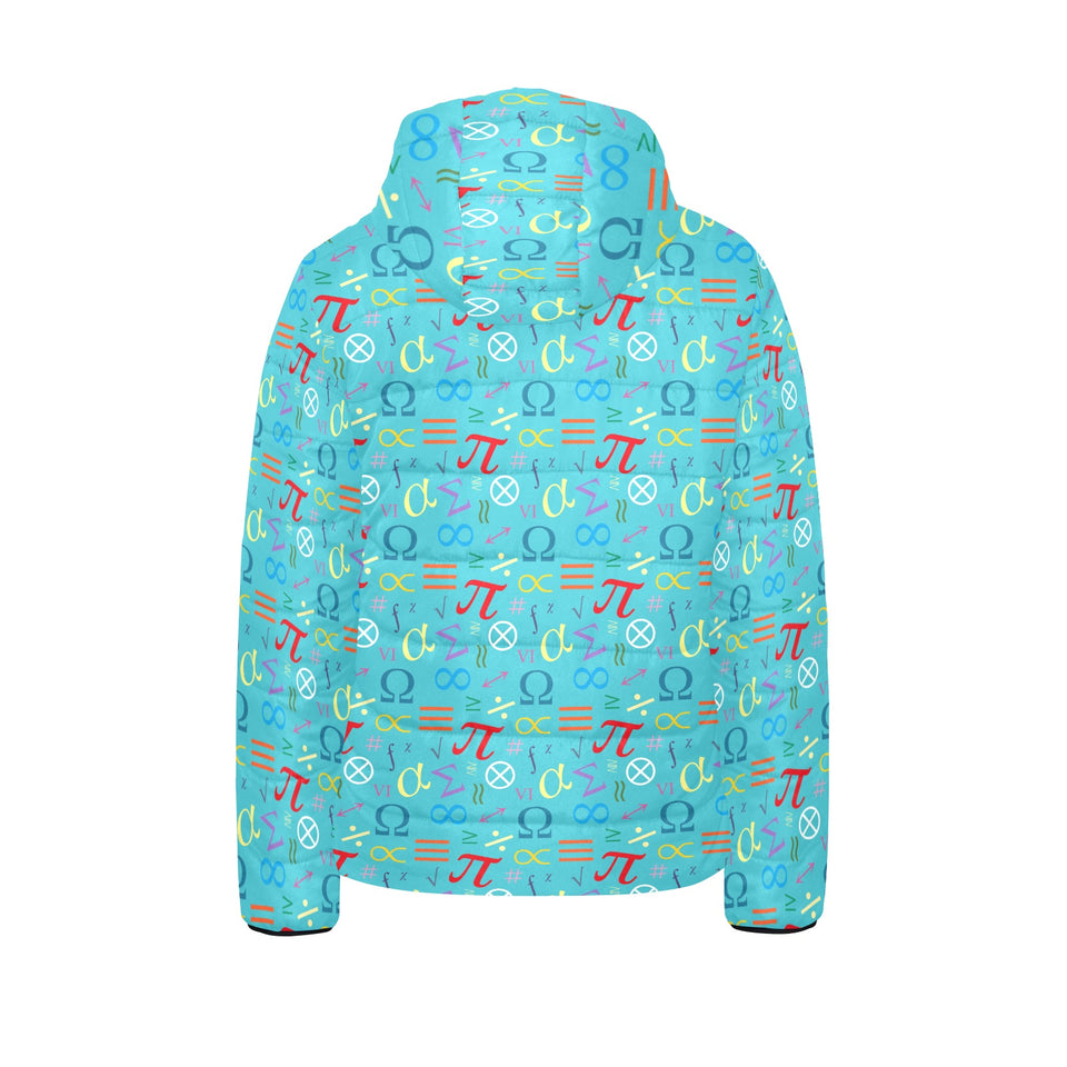 Math Pattern Print Design 02 Kids' Boys' Girls' Padded Hooded Jacket