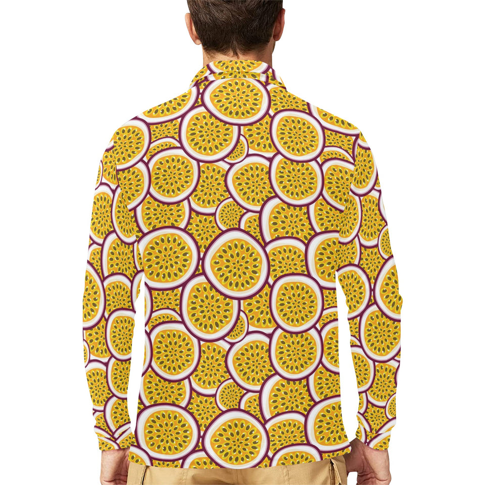 Passion fruits slice pattern Men's Long Sleeve Polo Shirt