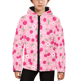 cherry flower pattern pink background Kids' Boys' Girls' Padded Hooded Jacket