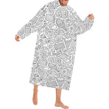 Cartoon hand drawn ice cream black white Blanket Robe with Sleeves