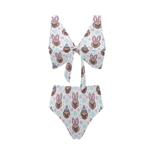 Cute pug hat rabbit costume pattern Chest Bowknot High Waisted Bikini Swimsuit
