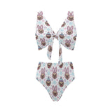 Cute pug hat rabbit costume pattern Chest Bowknot High Waisted Bikini Swimsuit