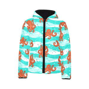 Octopuses sea wave background Kids' Boys' Girls' Padded Hooded Jacket