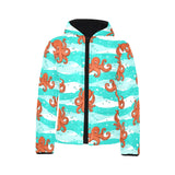 Octopuses sea wave background Kids' Boys' Girls' Padded Hooded Jacket